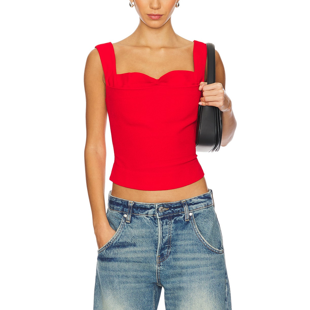 Miaou Red Square-Neck Crop Top